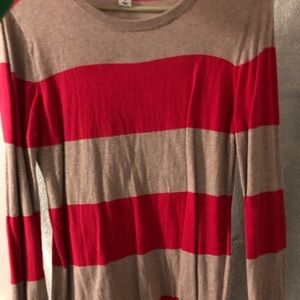 Striped sweater with maroon elbow patches